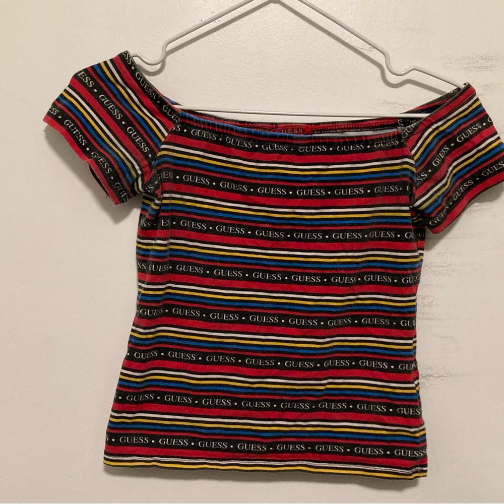 Vintage y2k off-shoulder cotton  Guess logo crop top